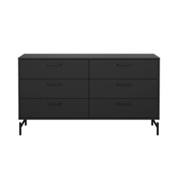 CaliCosy Dubbele ladekast met 6 lades matzwart met metalen onderstel b138,7 cm bora