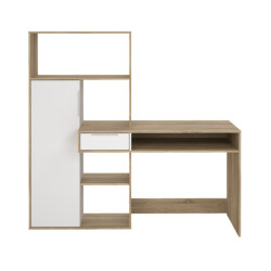 CaliCosy Bureau met 1 lade, 1 deur, 5 vakken eikendecor en wit b162,8 cm function