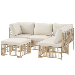4goodz Outsunny 5-delige tuinmeubelset, 2 hoekstoelen, 2 middelstoelen, voetenbank,