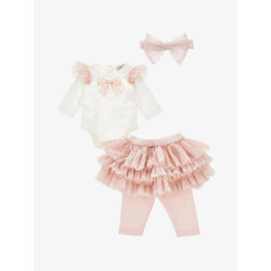 Monnalisa Meisjes baby set romper rok legging haarband strik panna rosa an