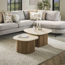 Hoyz salontafel romano kiezel ceramic travertine set van 2