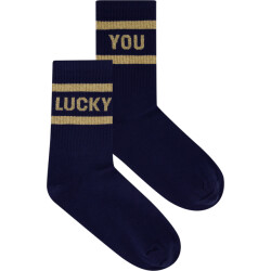 By-Bar Amsterdam Lucky sparkle navy socks gold
