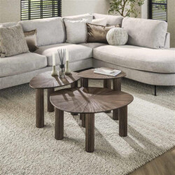 Hoyz bijzettafel driehoek maya teak teak rust brown set van 3
