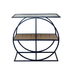 CaliCosy Console met rookglazen blad en ronde metalen poot l80 cm cloudy