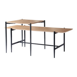 CaliCosy Set van 2 houten salontafels in nestvorm met zwarte metalen poten l100 cm