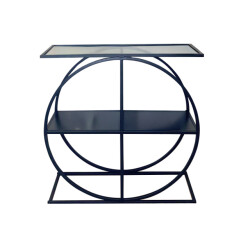 CaliCosy Console met rookglazen blad en ronde metalen poot l80 cm cloudy