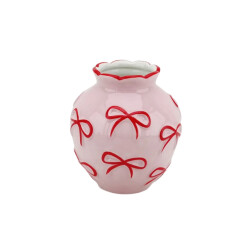 House Vitamin Vase flower vase ribbons dolomite light pink/red 13x13x14cm