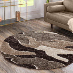Muratap Luxus shaggy plus hoogpolig vloerkleed abstract design rond /beige -