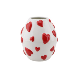 House Vitamin Vase flower vase hearts dolomite white/red 16x16x17,5cm
