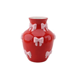 House Vitamin Vase flower vase ribbons dolomite red/pink 14x14x19cm