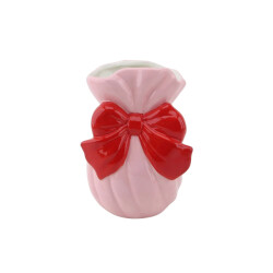 House Vitamin Vase bow dolomite pink/red 11x10x16cm