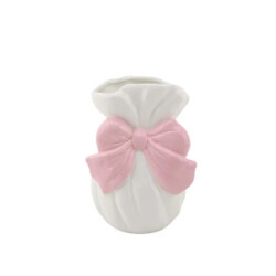 House Vitamin Vase bow dolomite white/ pink 11x10x16cm