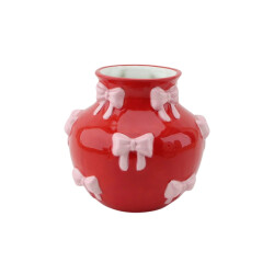 House Vitamin Vase flower vase ribbons dolomite red/pink 14,5x14,5x13cm