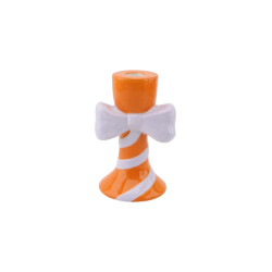 House Vitamin Candle holder stripes with bow dolomite orange/lilac 9x8x14cm