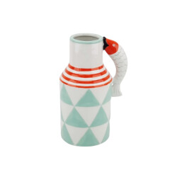 House Vitamin Vase jug fishes mint/white/orange 14x11x21,5cm