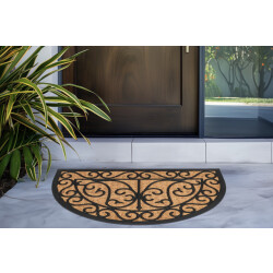 Muratap Bogota kokos deurmat halfrond droogloopmat – beige / zwart slijtvast &