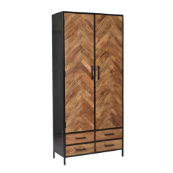 Livingfurn kabinetkast brooklyn 2 lade 90cm mangohout / gecoat staal
