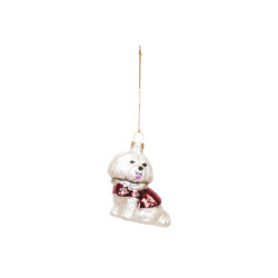 House Vitamin Xmas hanger dog glass white 7x4,5x7,5cm