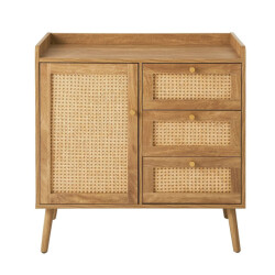 CaliCosy Commode met 1 deur en 3 lades, rotan fronten en houten poten, l80 cm palmo