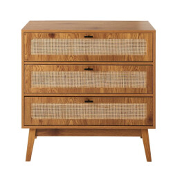 CaliCosy Commode met 3 lades, rotan fronten en houten poten, l80 cm alia