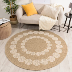 Muratap Outlet rond jute rond buitenkleed beige wit- 120 cm rond