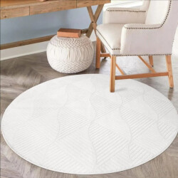 Muratap Outlet rond vloerkleed fancy uni wit- 120 cm rond