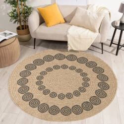 Muratap Outlet rond jute rond buitenkleed beige zwart- 120 cm rond