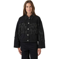 Y.A.S Yasaiko ls denim fringe jacket d2d dark grey den