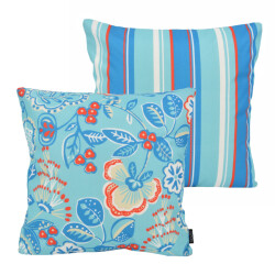 NOVÉE Flower / stripe blauw outdoor | 45 x 45 cm | kussenhoes | katoen
