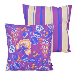 NOVÉE Sierkussen flower / stripe paars outdoor | 45 x 45 cm | katoen