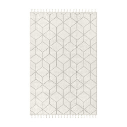 CaliCosy Vloerkleed rechthoekig ecru met zwarte geometrische motieven en franjes bukle