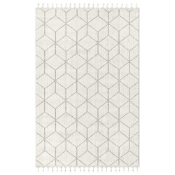 CaliCosy Vloerkleed rechthoekig ecru met zwarte geometrische motieven en franjes bukle