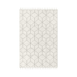 CaliCosy Vloerkleed rechthoekig ecru met zwarte geometrische motieven en franjes bukle