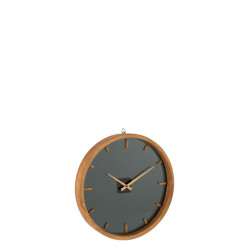 J-Line Wandklok rond hout/glas zwart small