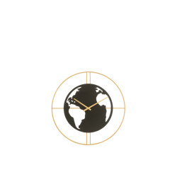 J-Line Clock world map holes metal black/gold small