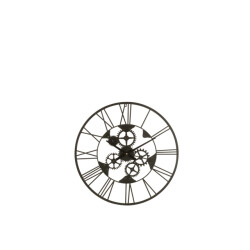 J-Line Clock roman numerals wheels metal black small