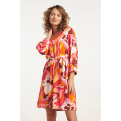 Smashed Lemon 24000 floral retro print v-neck jurk met riem |