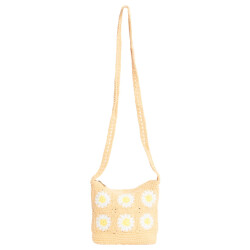 Smashed Lemon 56026 gehaakte vierkante crossbody tas donker met madeliefjesprint |