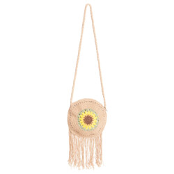 Smashed Lemon 56024 gehaakte ronde crossbody tas donker met zonnebloemprint |