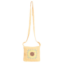 Smashed Lemon 56025 gehaakte vierkante crossbody tas donker met zonnebloemprint |