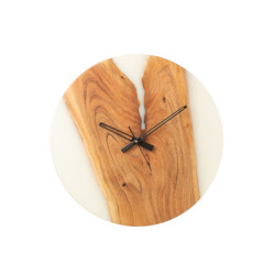 J-Line Wall clock modern acacia wood/resin natural/white