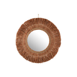 J-Line Mirror hanging round reed raffia brown