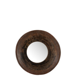 J-Line Mirror round bowl shaped recycled wood brown
