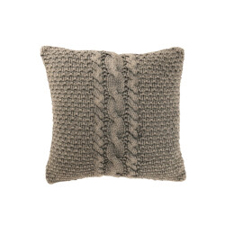 J-Line Cushion knitted+braid cotton washed grey