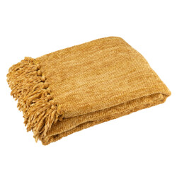 J-Line Blanket chenille polyester ocher yellow