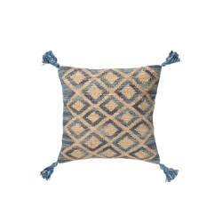 J-Line Cushion square lozenge pattern jute/cotton natural/blue