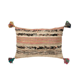 J-Line Cushion rectangle braided chindi+tassels cotton cream/brown