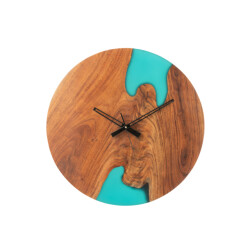 J-Line Wall clock modern acacia wood/resin natural/blue