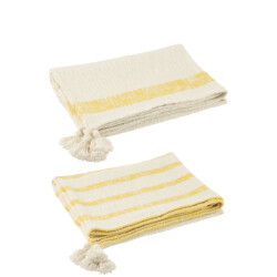 J-Line Plaid stripes+tassels cotton white/yellow assortment of 2