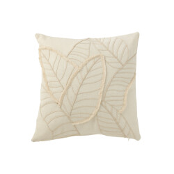 J-Line Cushion leaf textile white